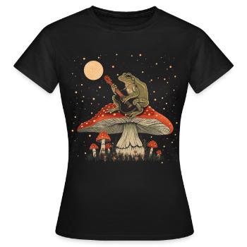 Cottagecore Aesthetic Frog Playing Guitar Pil - Women's T-Shirt - black - Front - AI Model Female 172 dark (172cm)