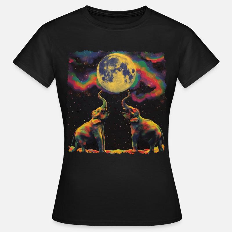 Elephant Animal Howling Moon - Women's T-Shirt - black