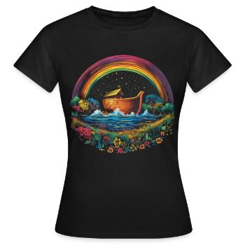 Arche Noah Christlicher Regenbogen Popart - Frauen T-Shirt - Schwarz - Vorne - AI Model Female 172 dark (172cm)