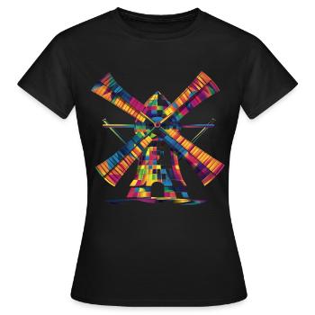 Moulin à vent Énergie éolienne Turbine Popart - T-shirt Femme - noir - Devant - AI Model Female 172 dark (172cm)