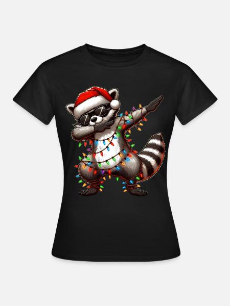 Tupfende Waschbär Sonnenbrille Niedlich Weihnachte - Frauen T-Shirt - Schwarz