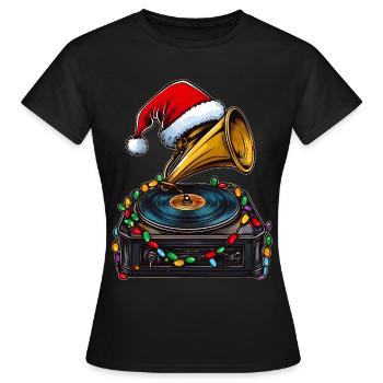 Gramophone Vintage Vinyle Platine Noël - T-shirt Femme - noir - Devant - AI Model Female 172 dark (172cm)