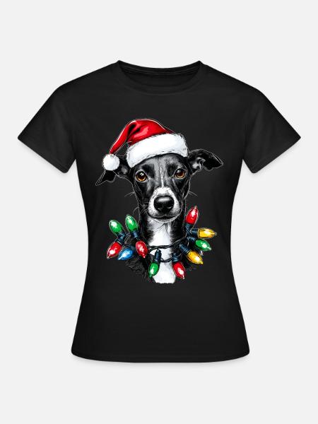 Lévrier italien chien chapeau de Noël Noël - T-shirt Femme - noir