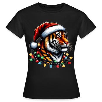 Bengalischer Tiger Löwe Weihnachtsmütze Xmas - Frauen T-Shirt - Schwarz - Vorne - AI Model Female 172 dark (172cm)