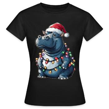 Hippo Hippopotamus Weihnachtsmütze Xmas - Frauen T-Shirt - Schwarz - Vorne - AI Model Female 172 dark (172cm)