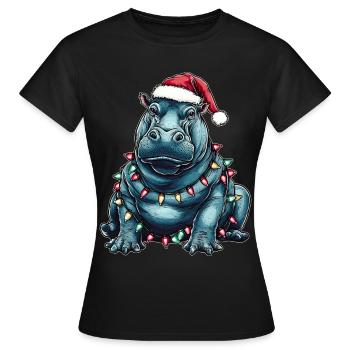 Hippo Hippopotamus Weihnachtsmütze Xmas - Frauen T-Shirt - Schwarz - Vorne - AI Model Female 172 dark (172cm)