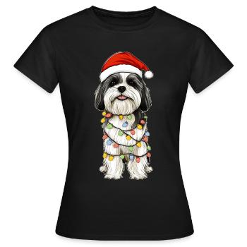 Havaneser Hund Weihnachtsmütze Xmas - Frauen T-Shirt - Schwarz - Vorne - AI Model Female 172 dark (172cm)