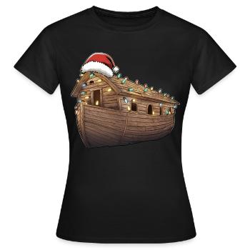 Arche Noah Weihnachtsmütze Xmas - Frauen T-Shirt - Schwarz - Vorne - AI Model Female 172 dark (172cm)