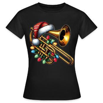 Trombone Instrument Tromboniste Chapeau de Noël Noël - T-shirt Femme - noir - Devant - AI Model Female 172 dark (172cm)