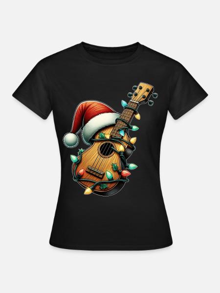 Ukulele Instrument Christmas Hat Xmas - Women's T-Shirt - black