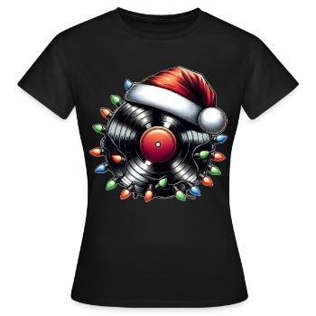 Disque vinyle platine vinyle Santa Hat Xm - T-shirt Femme - noir - Devant - AI Model Female 172 dark (172cm)