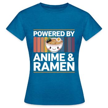 Powered by Anime & Ramen – Funny Otaku Design - Women's T-Shirt - antique blue sapphire heather - Front - AI Model Female 172 dark (172cm)