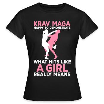 Krav Maga demonstrieren Hits wie ein Mädchen Krav - Frauen T-Shirt - Schwarz - Vorne - AI Model Female 172 dark (172cm)