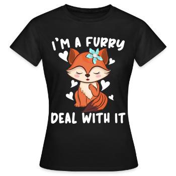 I'm A Furry Deal With It Furry Fandom Fursona - Women's T-Shirt - black - Front - AI Model Female 172 dark (172cm)