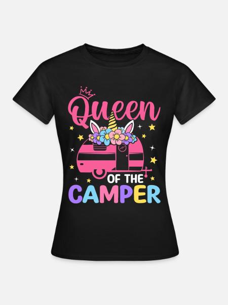 Queen Of The Camper Weiblicher Camper Camping Girl - Frauen T-Shirt - Schwarz