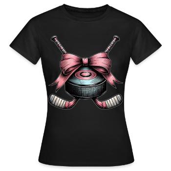 Coquette Bogen Hockeyschläger Puck Mütter Tag rosa - Frauen T-Shirt - Schwarz - Vorne - AI Model Female 172 dark (172cm)