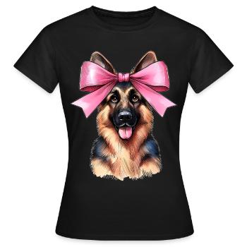 Coquette noeud berger allemand maman ruban rose - T-shirt Femme - noir - Devant - AI Model Female 172 dark (172cm)