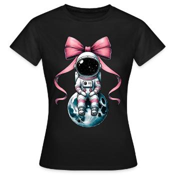 Coquette noeud astronaute espace ruban rose maman - T-shirt Femme - noir - Devant - AI Model Female 172 dark (172cm)