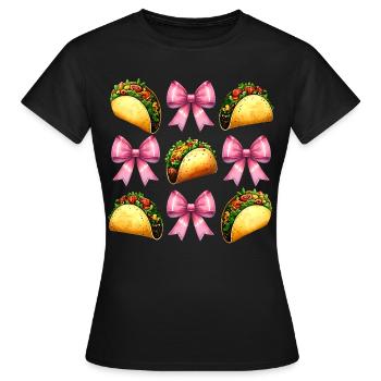 Coquette Bow Tacos Cuisine Mexicaine Ruban Rose - T-shirt Femme - noir - Devant - AI Model Female 172 dark (172cm)