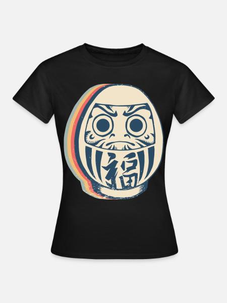 Daruma Doll Japani Retro Line Art - Naisten t-paita - musta