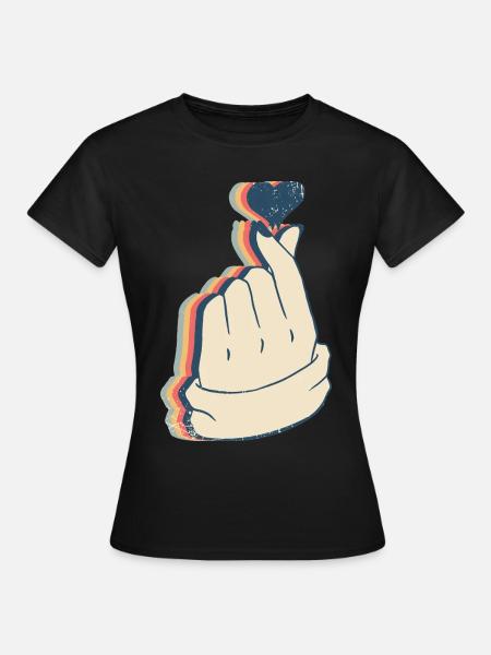 Saranghae Kpop Finger Herz Kdrama Retro Line Art - Frauen T-Shirt - Schwarz
