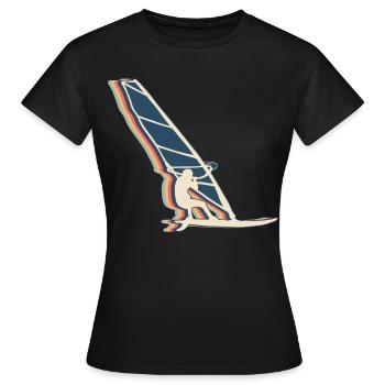 véliplanchiste planche à voile rétro dessin au trait - T-shirt Femme - noir - Devant - AI Model Female 172 dark (172cm)