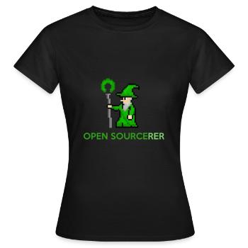 Open Source Sorcerer Programmierer T-Shirt - Frauen T-Shirt - Schwarz - Vorne - AI Model Female 172 dark (172cm)