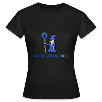 Open Source Sorcerer Programmierer T-Shirt - Frauen T-Shirt - Schwarz - Vorne - AI Model Female 172 dark (172cm)