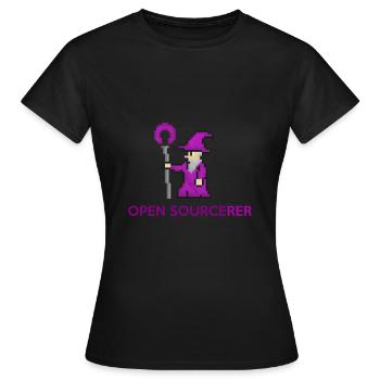 Open Source Sorcerer Programmierer T-Shirt - Frauen T-Shirt - Schwarz - Vorne - AI Model Female 172 dark (172cm)