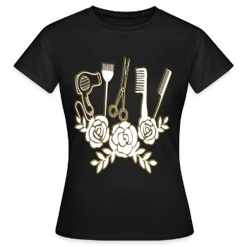 Hairdresser Utensils Wreath Hairdresser Salon Saying - Women's T-Shirt - black - Front - AI Model Female 172 dark (172cm)