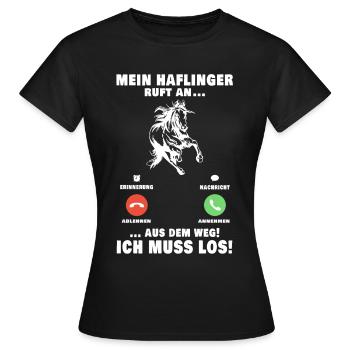 Haflinger Pferd Telefon Reiterin Pferdemädchen - Frauen T-Shirt - Schwarz - Vorne - AI Model Female 172 dark (172cm)