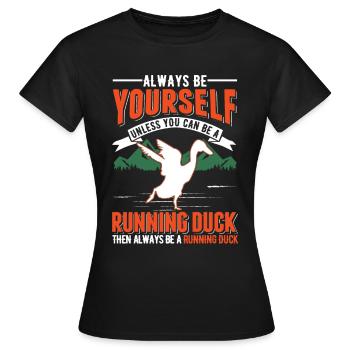 Indian Running Gift Running Duck - Women's T-Shirt - black - Front - AI Model Female 172 dark (172cm)