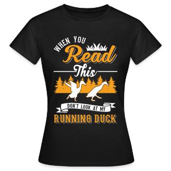 Indian Running Gift Running Duck - Women's T-Shirt - black - Front - AI Model Female 172 dark (172cm)