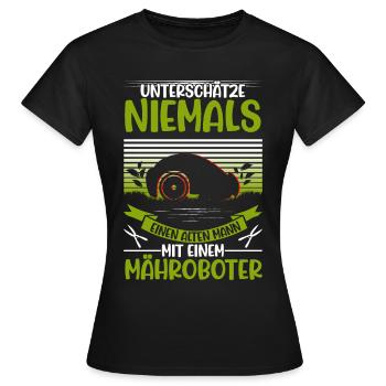 Mähroboter Alter Mann Rasenmähroboter - Frauen T-Shirt - Schwarz - Vorne - AI Model Female 172 dark (172cm)