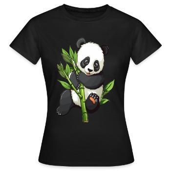 Knuffiger Panda mit Bambuszweig - Frauen T-Shirt - Schwarz - Vorne - AI Model Female 172 dark (172cm)