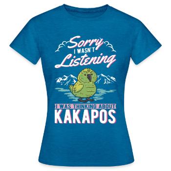 Kakapo Oiseau Perroquet de nuit - T-shirt Femme - bleu saphir antique chiné - Devant - AI Model Female 172 dark (172cm)
