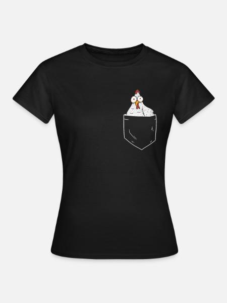 Kippen in borstzak boer - Vrouwen T-shirt - zwart
