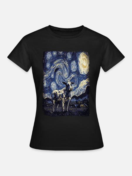 Kuh Starry Night - Frauen T-Shirt - Schwarz