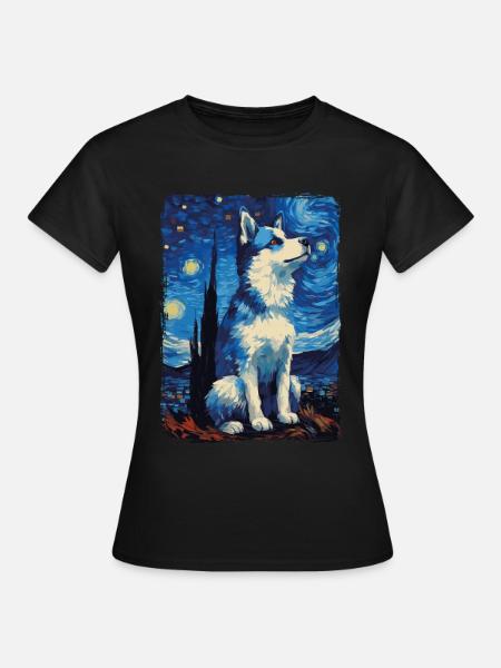 Husky Starry Night - Frauen T-Shirt - Schwarz