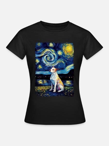 Pitbull Starry Night - Frauen T-Shirt - Schwarz