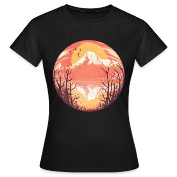 Vulkan Sonnenaufgang Sonnenuntergang See Panorama - Frauen T-Shirt - Schwarz - Vorne - AI Model Female 172 dark (172cm)