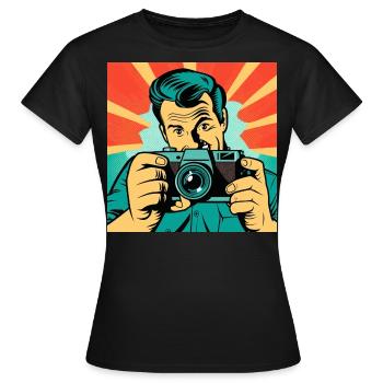 Photographe Pop Art - T-shirt Femme - noir - Devant - AI Model Female 172 dark (172cm)