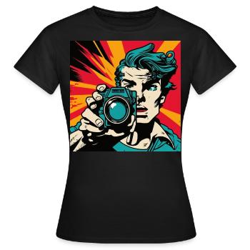 Photographe Pop Art - T-shirt Femme - noir - Devant - AI Model Female 172 dark (172cm)
