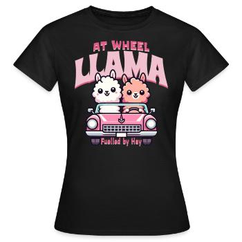 llama at wheel - llama alpaca - Women's T-Shirt - black - Front - AI Model Female 172 dark (172cm)