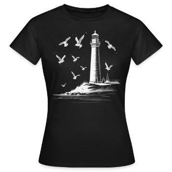Leuchturm Möwe Hafen Moin Meer See - Frauen T-Shirt - Schwarz - Vorne - AI Model Female 172 dark (172cm)