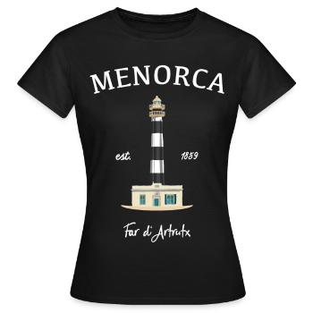Minorque, Îles Baléares, dessin Leuchtturmd’Artrutx - T-shirt Femme - noir - Devant - AI Model Female 172 dark (172cm)