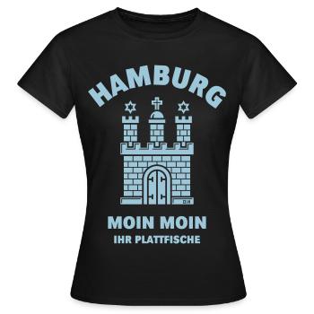 Hamburg – Moin Moin Ihr Plattfische Plattdeutsch S - Women's T-Shirt - black - Front - AI Model Female 172 dark (172cm)