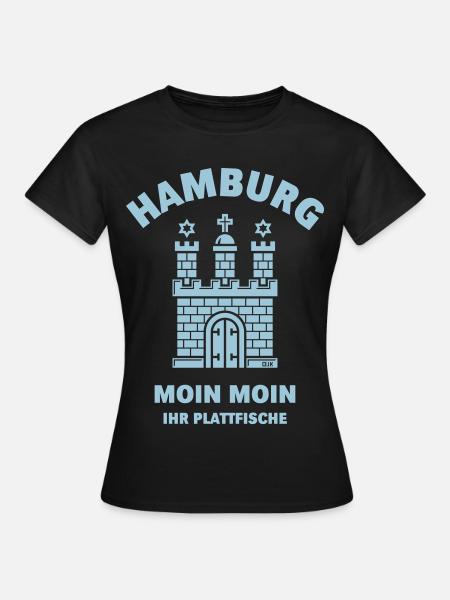 Hamburg – Moin Moin Ihr Plattfische Plattdeutsch S - Frauen T-Shirt - Schwarz