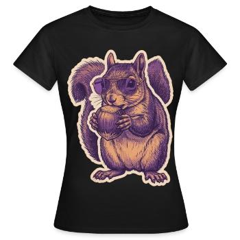 Eichhörnchen Mit Sonnenbrille Knabbert Haselnuss - Frauen T-Shirt - Schwarz - Vorne - AI Model Female 172 dark (172cm)