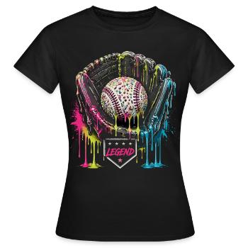 Baseball Handschuh Legend Bunt Grafik - Frauen T-Shirt - Schwarz - Vorne - AI Model Female 172 dark (172cm)